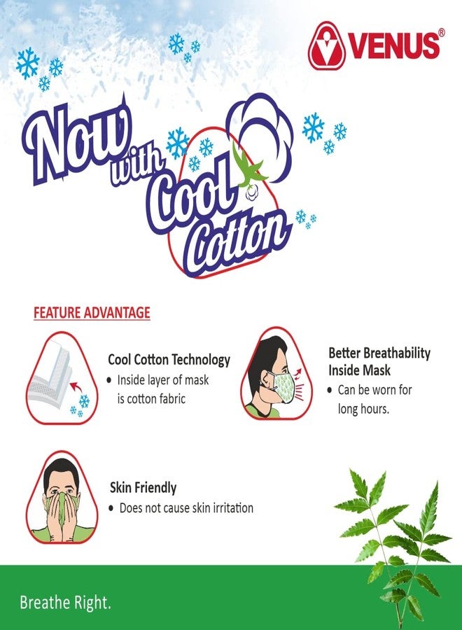 VENUS - V-Shwas - FFP3 Unisex Cotton Face Mask - ISI Certified, Developed with DRDO, Herbal Neem Extracts Aushada Tara Fabric, Natural Cool Breathable Design - Green - Pack of 8 (4 Pairs) - Image 2